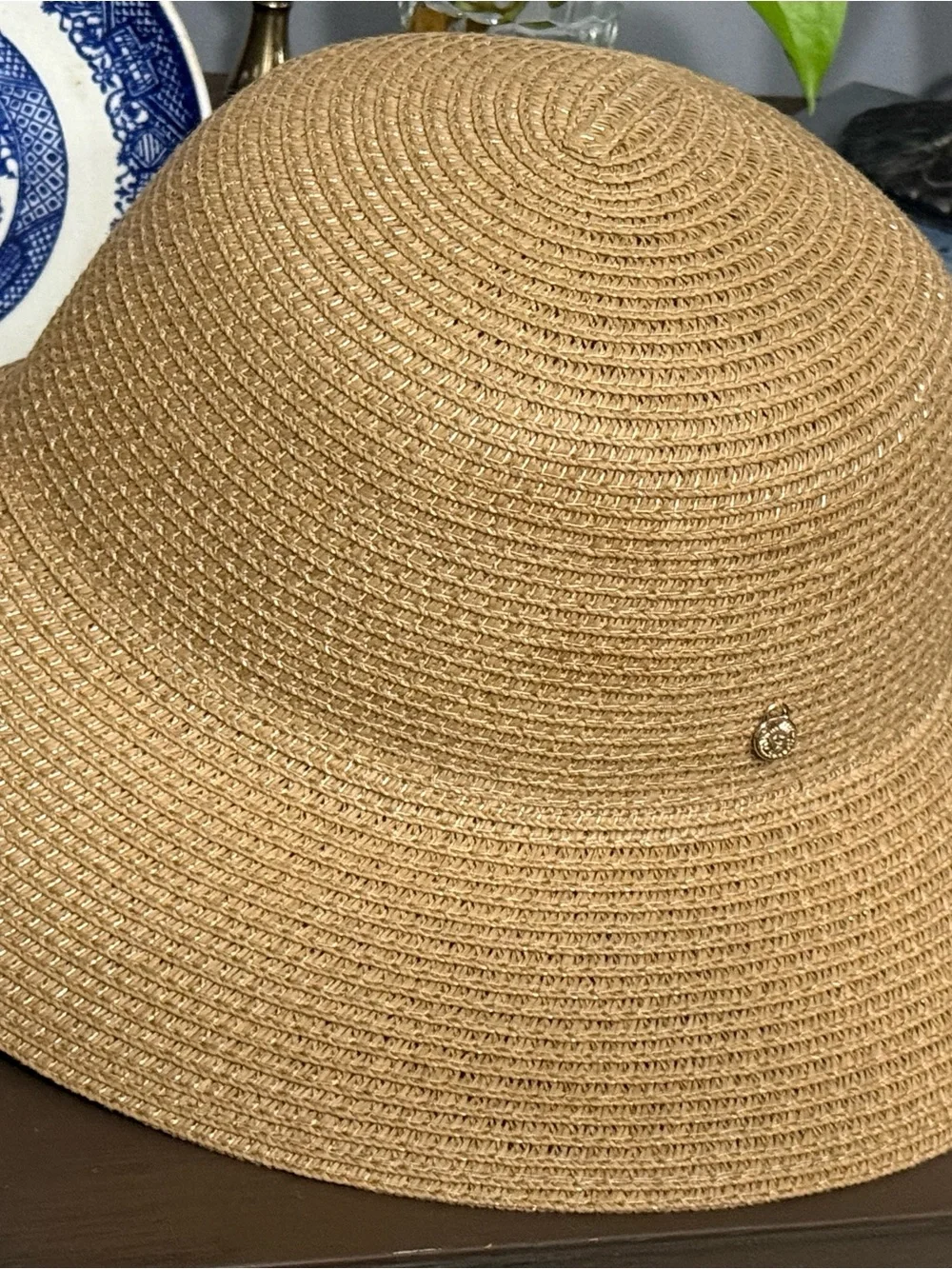 Anne Klein Tan Straw Cloche with Bow